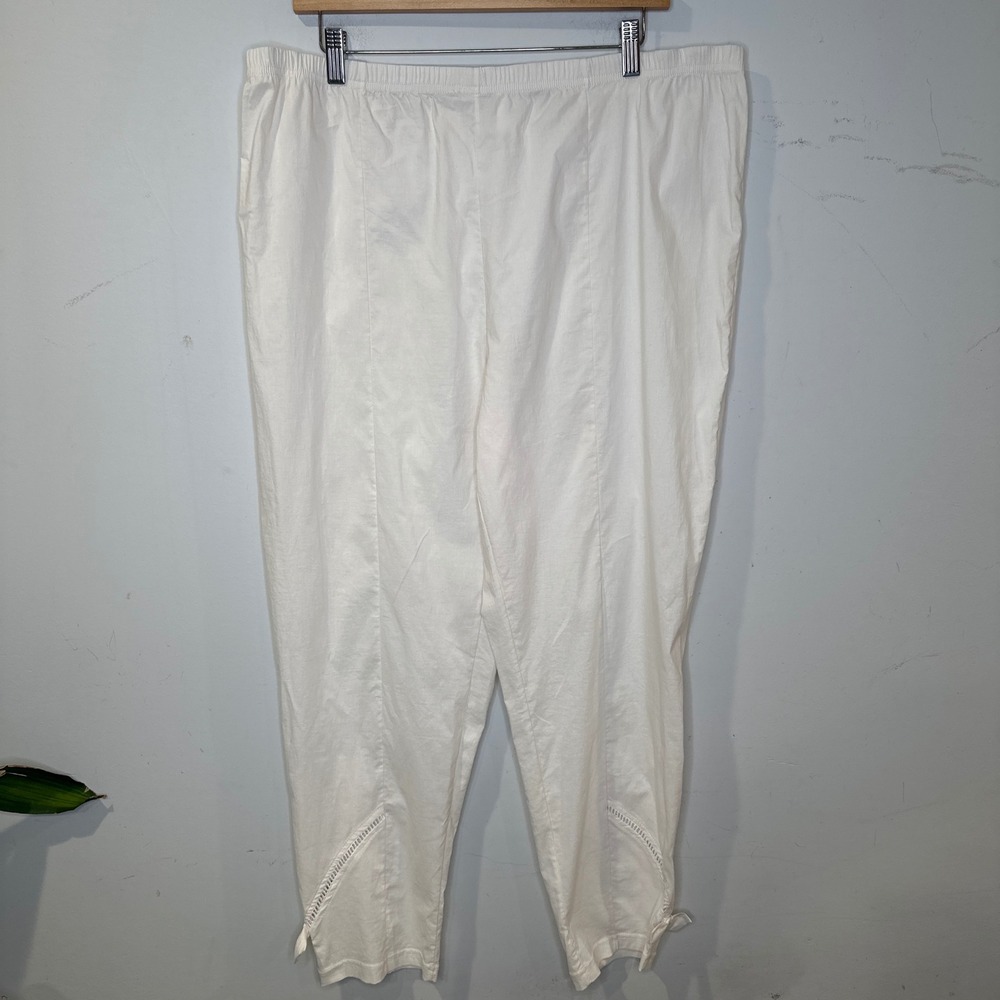 Kakie Paris Jasmine White Cropped 7/8 Pants Bow Hem Beach Resort Swim Coverup XL